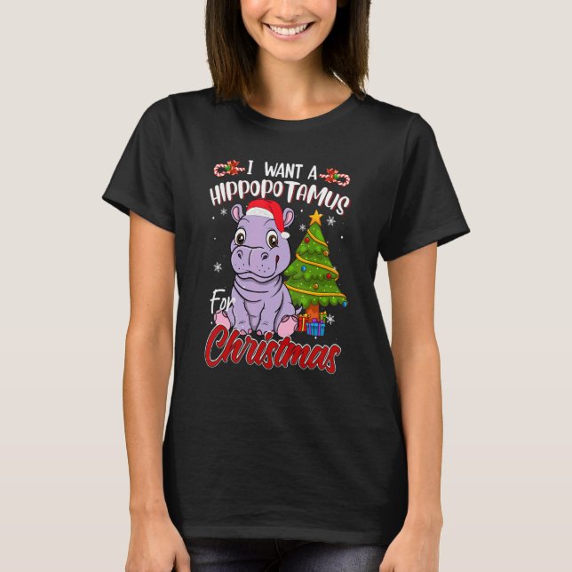 Camiseta I Want A Hippopotamus For Christmas Hippo Pajamas  (Anverso)