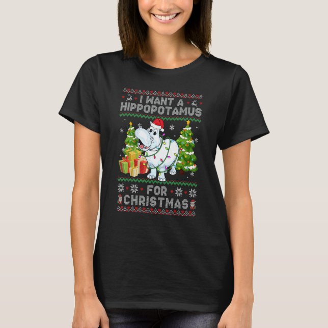 Camiseta I Want A Hippopotamus For Christmas Hippo Santa Ug (Anverso)
