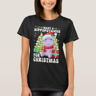 Camiseta I Want A Hippopotamus For Christmas Lights Santa H