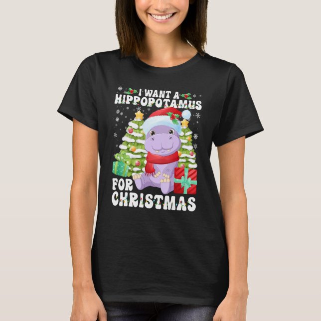 Camiseta I Want A Hippopotamus For Christmas Lights Santa H (Anverso)