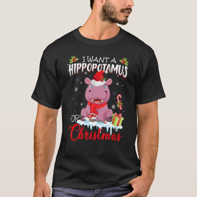 Camiseta I Want A Hippopotamus For Christmas Santa Hat Hipp (Anverso)