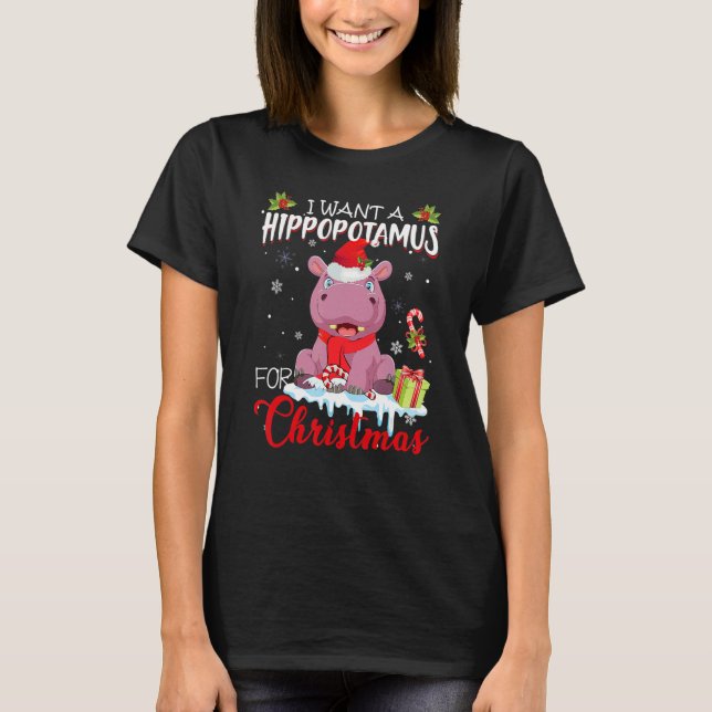 Camiseta I Want A Hippopotamus For Christmas Santa Hat Hipp (Anverso)