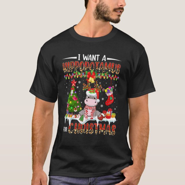 Camiseta I Want A Hippopotamus For Christmas Santa Reindeer (Anverso)