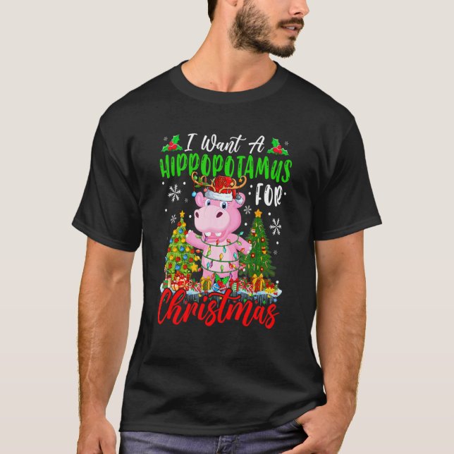Camiseta I Want A Hippopotamus For Christmas Santa Reindeer (Anverso)
