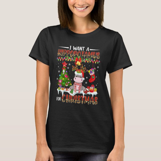Camiseta I Want A Hippopotamus For Christmas Santa Reindeer (Anverso)