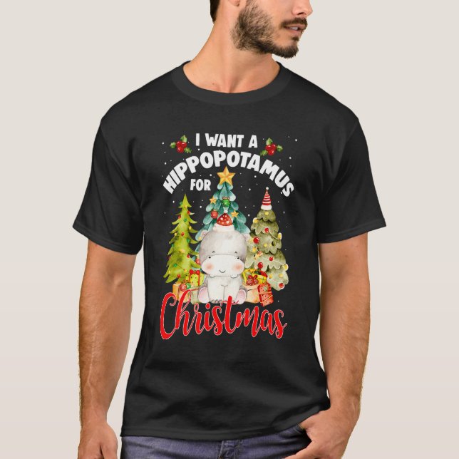 Camiseta I Want A Hippopotamus For Christmas Xmas Tree Hipp (Anverso)