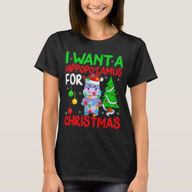 Camiseta I Want A Hiptamus For Christmas Hip Xmas Boys Girl (Anverso)