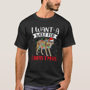 Camiseta I Want A Wolf For Christmas Lighting Santa Wolf Xm