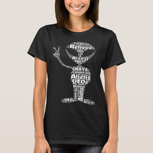 Camiseta I Want To Believe  Alien Peace Sign Wordcloud Area (Anverso)
