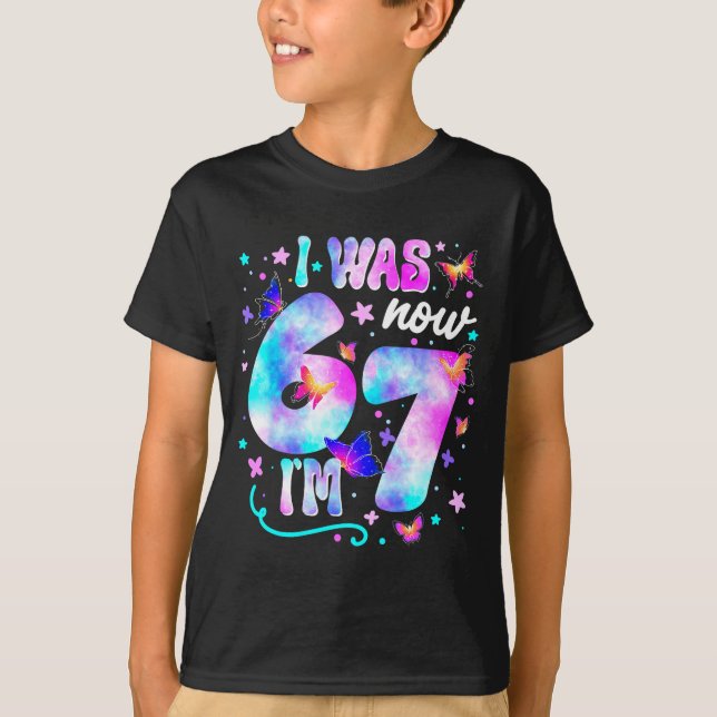 Camiseta I Was 6 Now I’m 7 Butterfly 7th Birthday Girls Kid (Anverso)