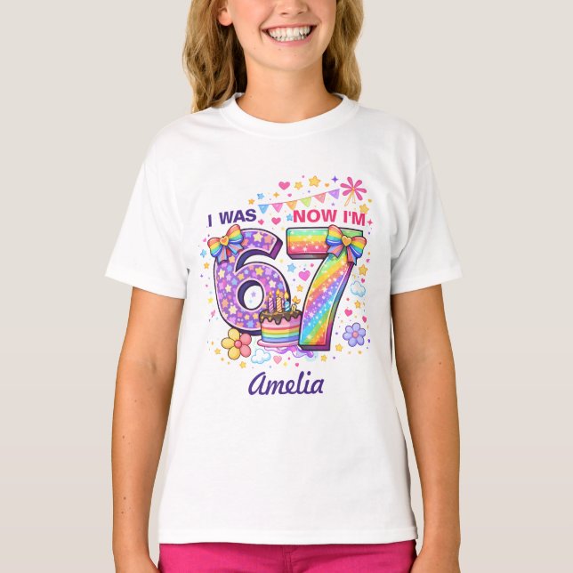 Camiseta I Was 6 Now I'm 7 Girls Birthday T-Shirt (Anverso)