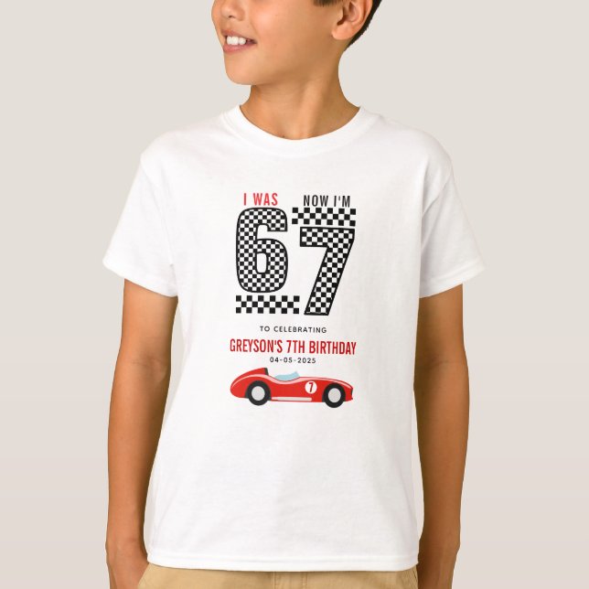 Camiseta I Was 6 Now I'm 7 Race Car Boy Birthday Party (Anverso)