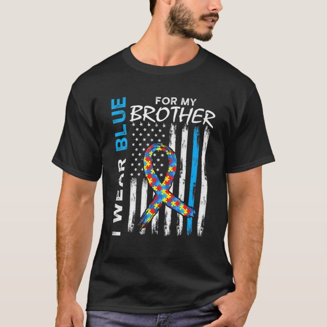 Camiseta I Wear Blue For My Brother American Flag Puzzle Pi (Anverso)