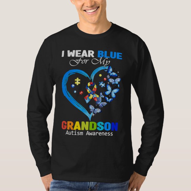 Camiseta I Wear Blue For My Grandson Autism Awareness Butte (Anverso)