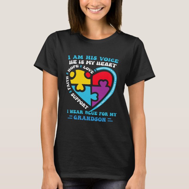 Camiseta I Wear Blue For My grandson Autism Awareness groov (Anverso)