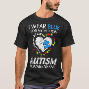 Camiseta I Wear Blue For My Nephew Puzzle Heart Autism Awar