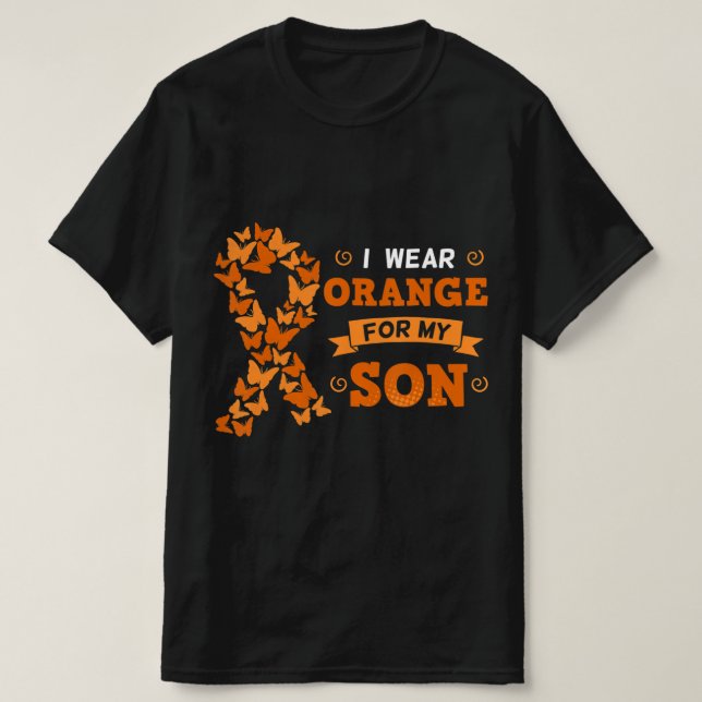 Camiseta I Wear Orange For My Son Leukemia Blood Cancer Cel (Diseño del anverso)