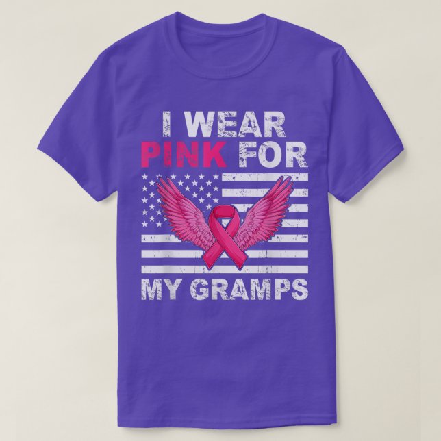 Camiseta I Wear Pink For My Gramps Pink Ribbon Breast Cance (Diseño del anverso)