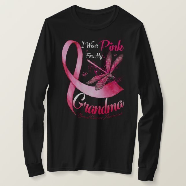 Camiseta I Wear Pink For My Grandma Dragonfly Pink Ribbon B (Anverso del diseño)