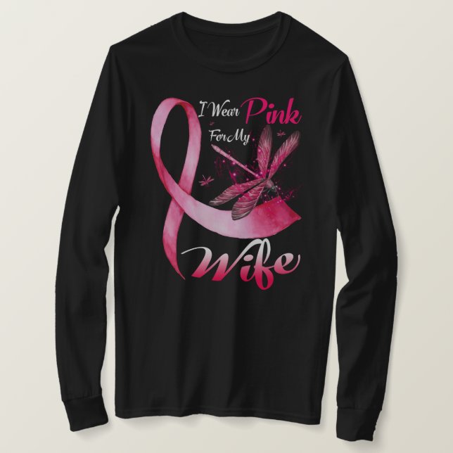Camiseta I Wear Pink For My Wife Dragonfly Breast Cancer (Anverso del diseño)