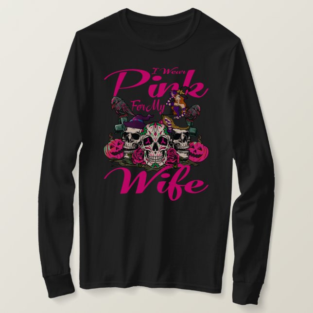 Camiseta I Wear Pink For My Wife Pumpkin Breast Cancer, Sug (Anverso del diseño)