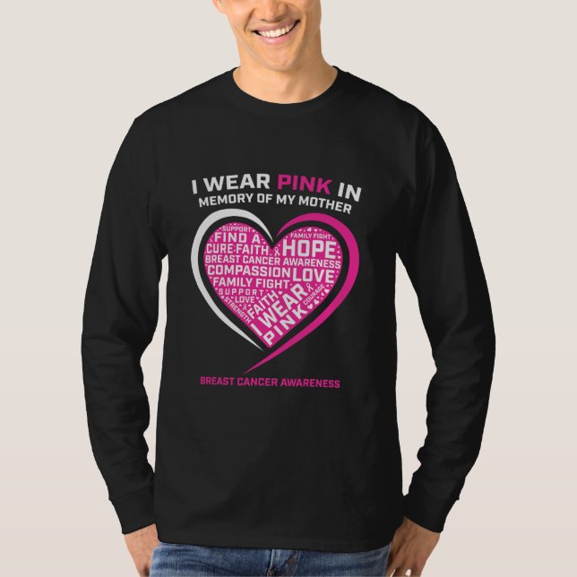 Camiseta I Wear Pink In Memory Of My Mom Breast Cancer (Anverso)