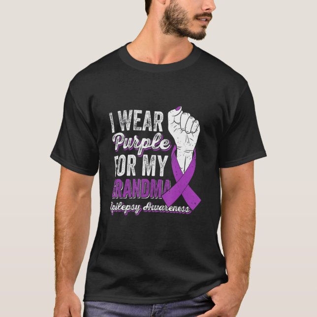 Camiseta I Wear Purple For My GrandMa Ribbon Epilepsy Aware (Anverso)