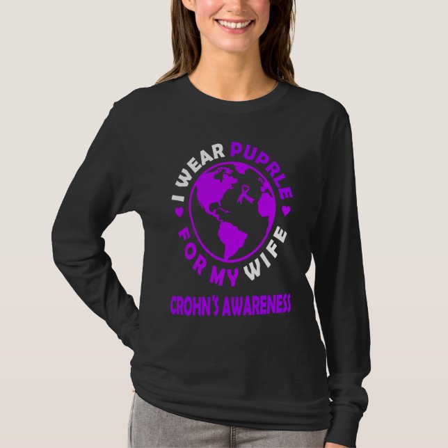 Camiseta I wear PURPLE for my WIFE CROHN'S Awareness (Anverso)