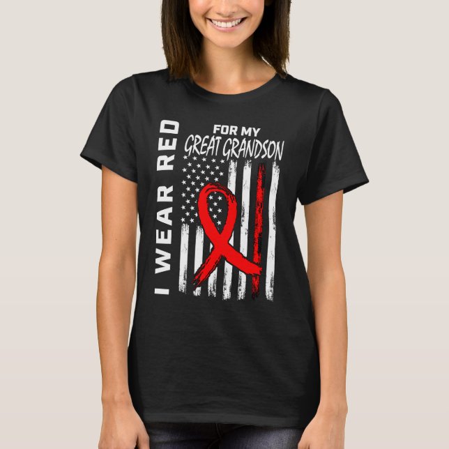 Camiseta I Wear Red For Great Grandson Heart Disease Awaren (Anverso)