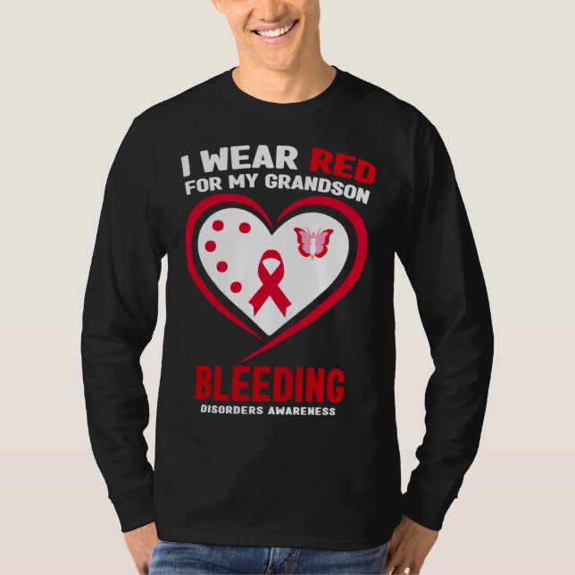 Camiseta I Wear Red for My Grandson Bleeding Disorders Awar (Anverso)