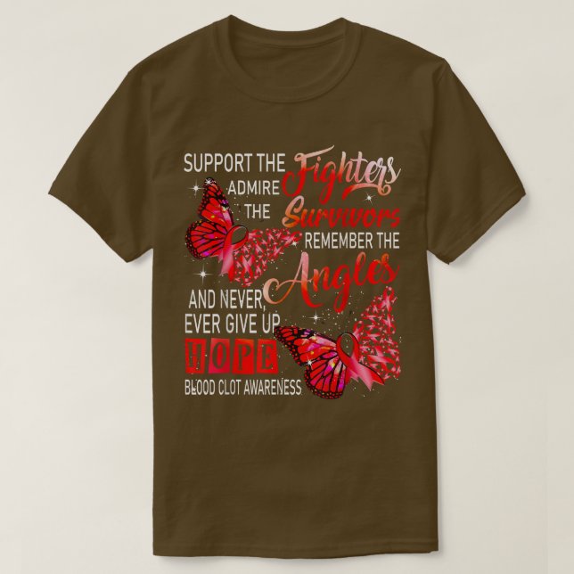 Camiseta I Wear Red Ribbon Butterflies Blood Clot Awareness (Diseño del anverso)