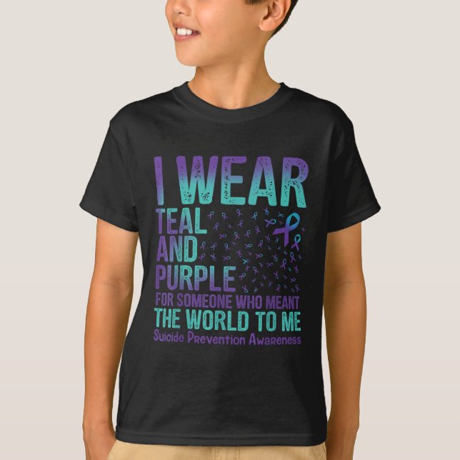 Camiseta I Wear Teal &amp; Purple For Suicide Prevention Aw (Anverso)