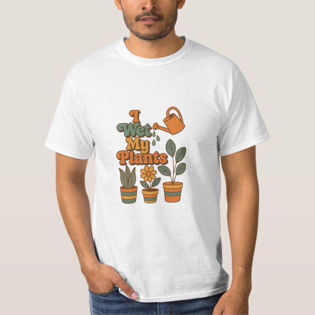 Camiseta I Wet My Plants – Retro 70s Stripes (Anverso)
