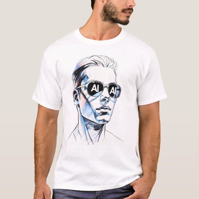 Camiseta IA en los ojos - Audaz línea de arte con sutil Tec (Anverso)