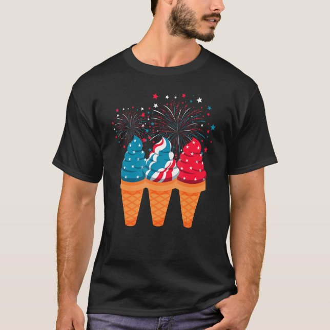 Camiseta Ice Cream Cones 4th Of July Patriotic USA Flag Pri (Anverso)