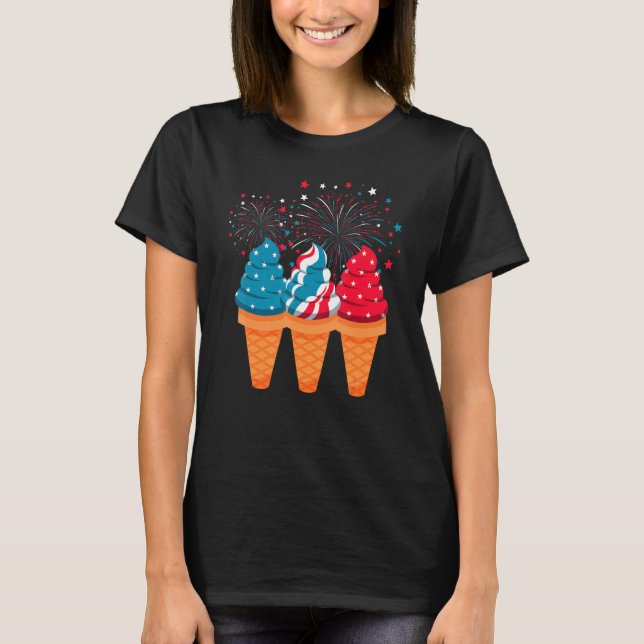 Camiseta Ice Cream Cones 4th Of July Patriotic USA Flag Pri (Anverso)