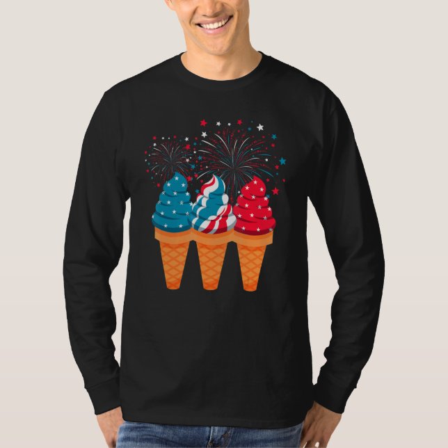 Camiseta Ice Cream Cones 4th Of July Patriotic USA Flag Pri (Anverso)