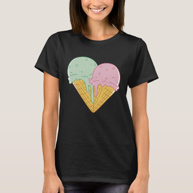 Camiseta Ice Cream  Cute Heart Valentine's Day Couple Match (Anverso)