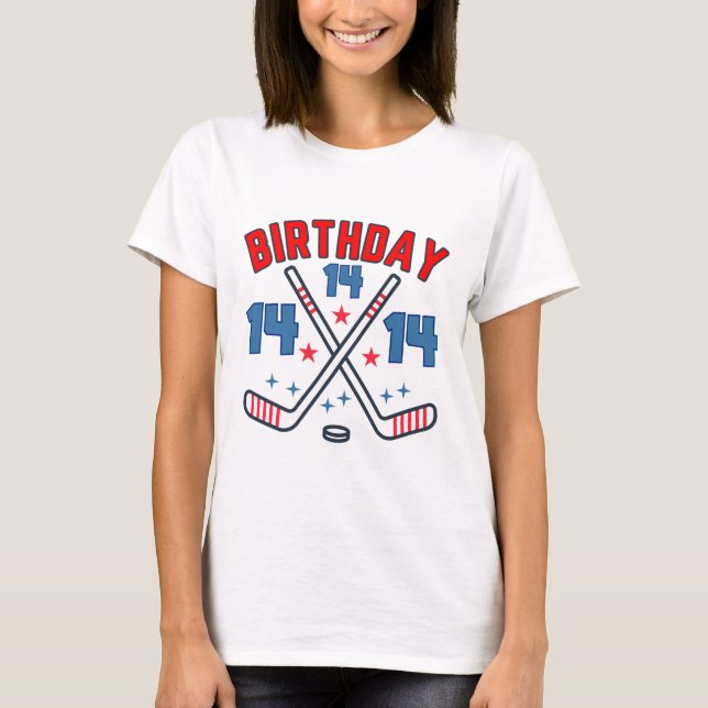 Camiseta Ice Hockey Fourteen Birthday Boy 14th Party Boys A (Anverso)