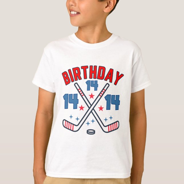Camiseta Ice Hockey Fourteen Birthday Boy 14th Party Boys A (Anverso)