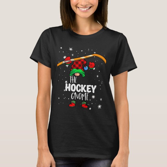 Camiseta Ice Hockey Gnome Red Buffalo Plaid Matching Family (Anverso)