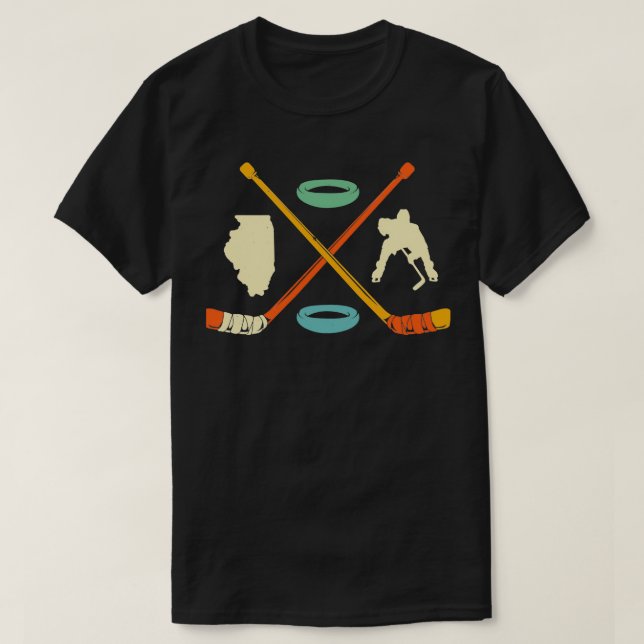 Camiseta Ice Hockey Illinois Mapa Retro Hockey sobre Hielo  (Diseño del anverso)