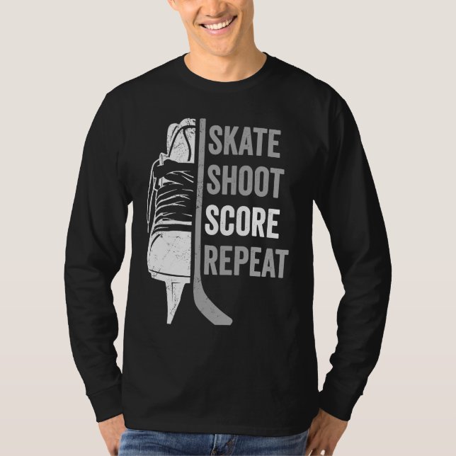 Camiseta Ice Hockey Player Coach Skate Shoot Score Repeat (Anverso)