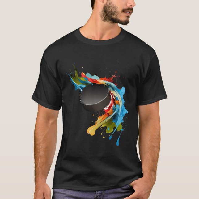 Camiseta Ice Hockey Player Puck Abstract Splash Painting (Anverso)