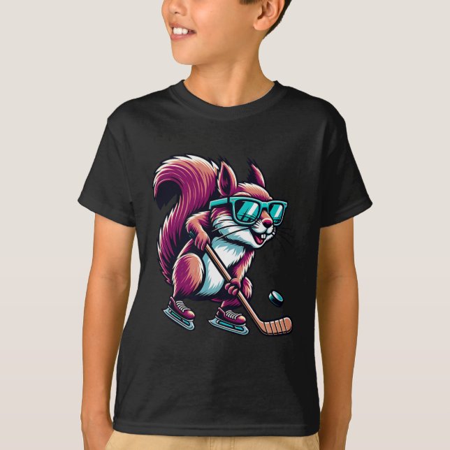 Camiseta Ice Hockey Squirrel Cool Gles Skating  (Anverso)