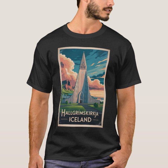 Camiseta Iceland Hallgrimskirkja Illustration Travel Art (Anverso)