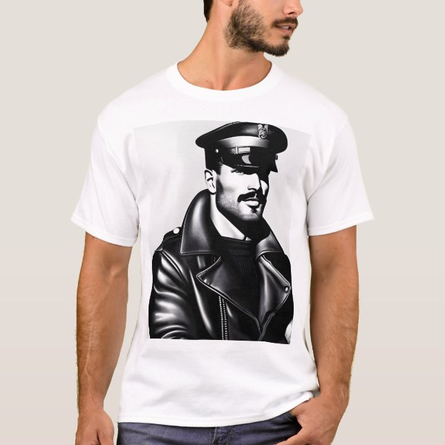 Camiseta Icónica Oficialmente LGBTQ Leather Daddy Biker Art (Anverso)