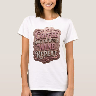 Camiseta Iconico Rosa CAFE SALVA EL MUNDO VINO REPITE v2