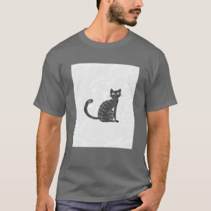 Camiseta Icono De Gato Negro Sobre Blanco Vintage Gatito Pe