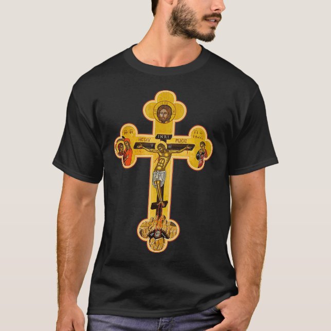 Camiseta Icono de la cruz de Jesucristo, ortodoxo griego  (Anverso)